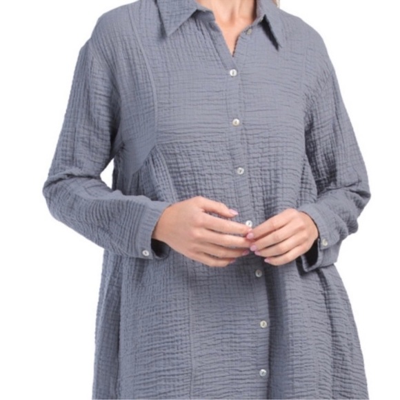 Zara Cotton Button Down Tunic Dress | Relaxed Fit Weekend Style | Blue | XS/S - Picture 3 of 13